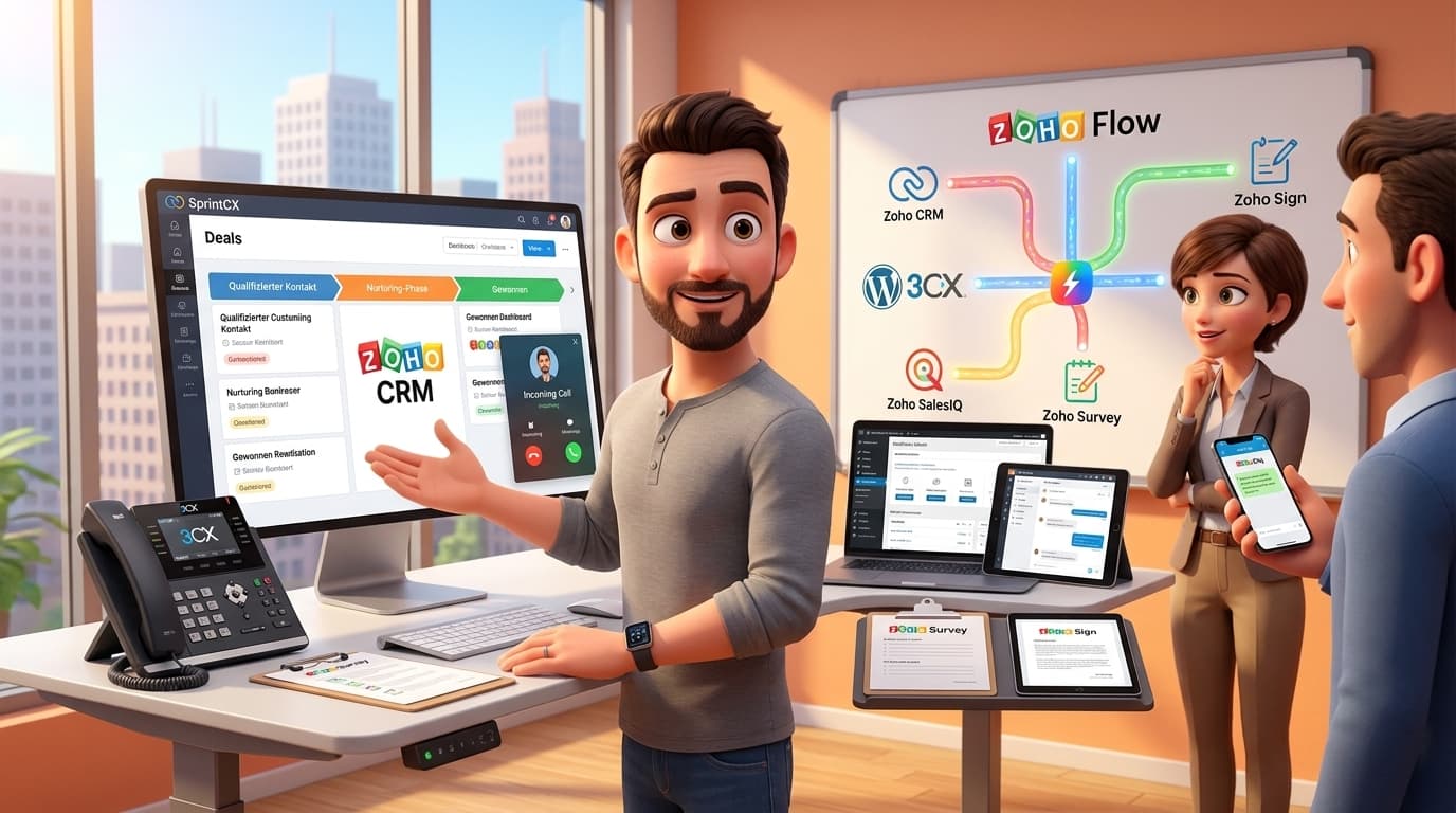 Zoho CRM, 3CX und WordPress im High-Touch Sales Lead-Management verbinden