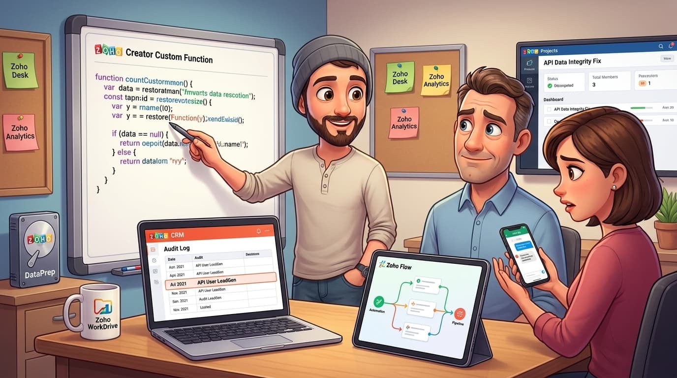 Zoho CRM, Deluge, Zoho Flow: Datenrettung nach API-Fehler im Lead-Management