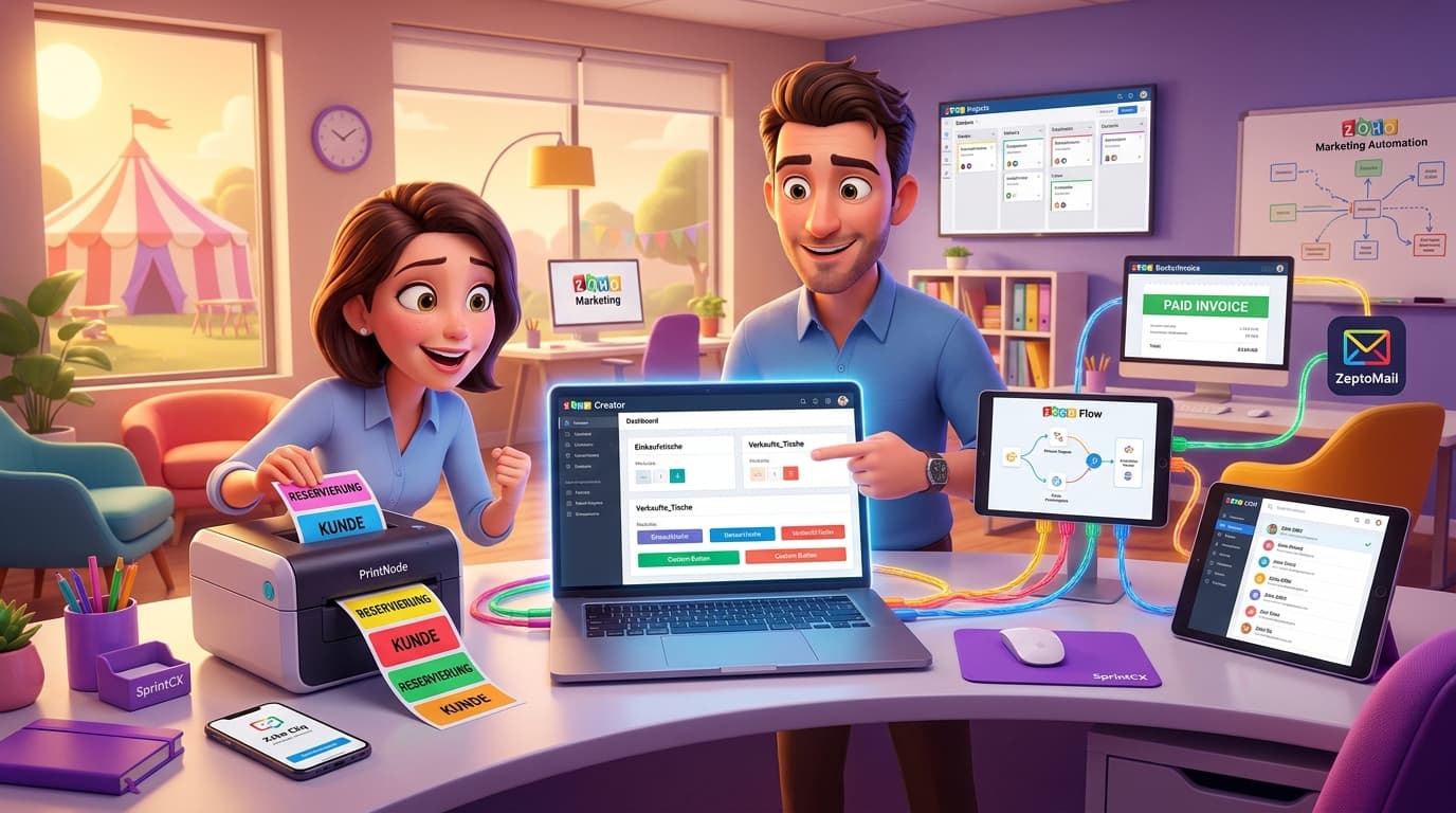 Zweistufiger Etikettendruck mit Zoho Creator und PrintNode API für Events