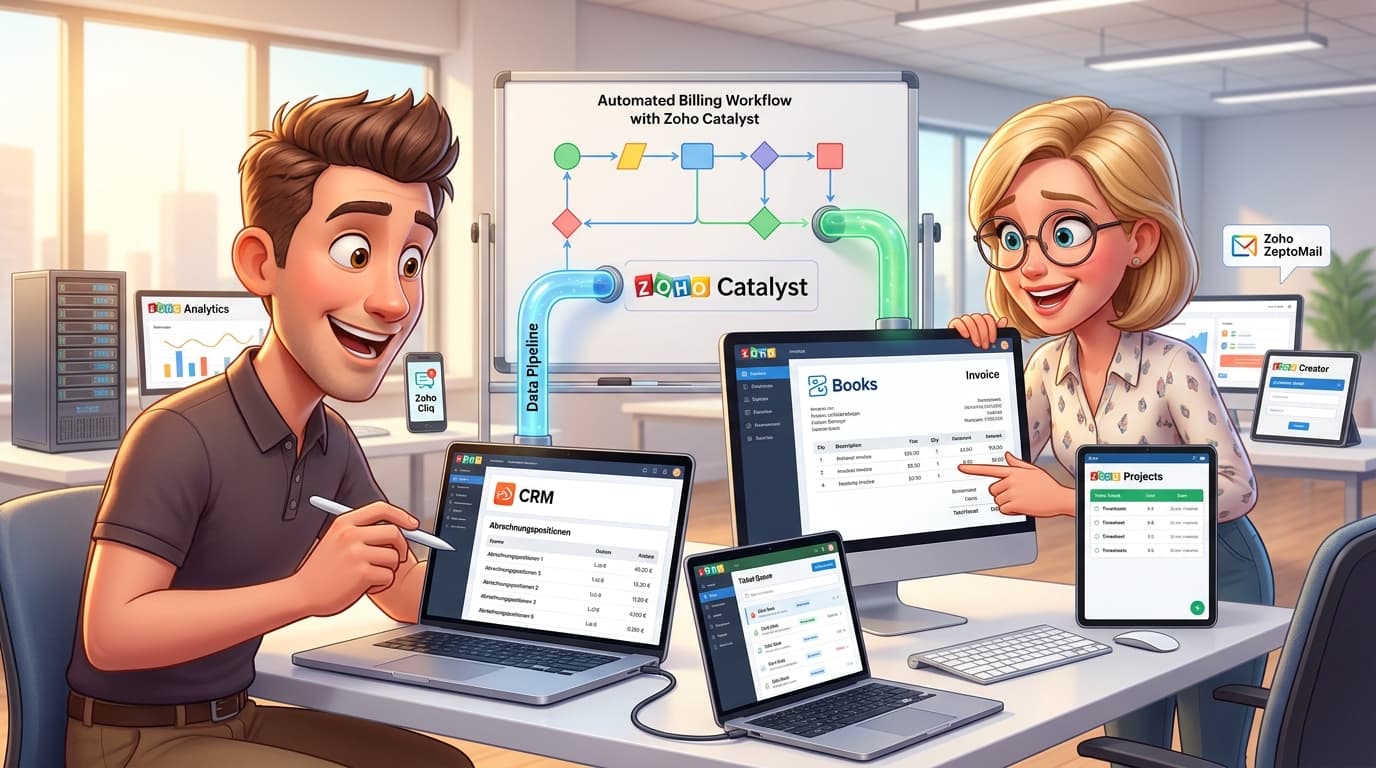 Automatisierte Rechnungsstellung mit Zoho Projects, Desk, Books und Catalyst: Integration und Workflow Tutorial