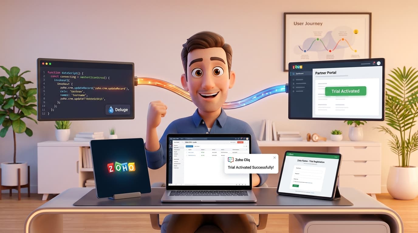 Automatisierte SaaS-Testphasen mit Zoho CRM, Deluge und externer API einrichten