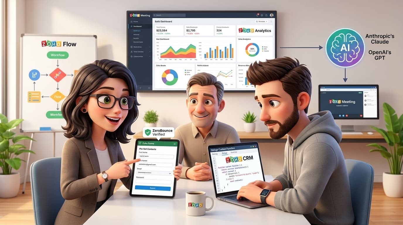 Automatisierte Webinar-Prozesse und KI-Buchhaltung mit Zoho CRM, Books, Analytics