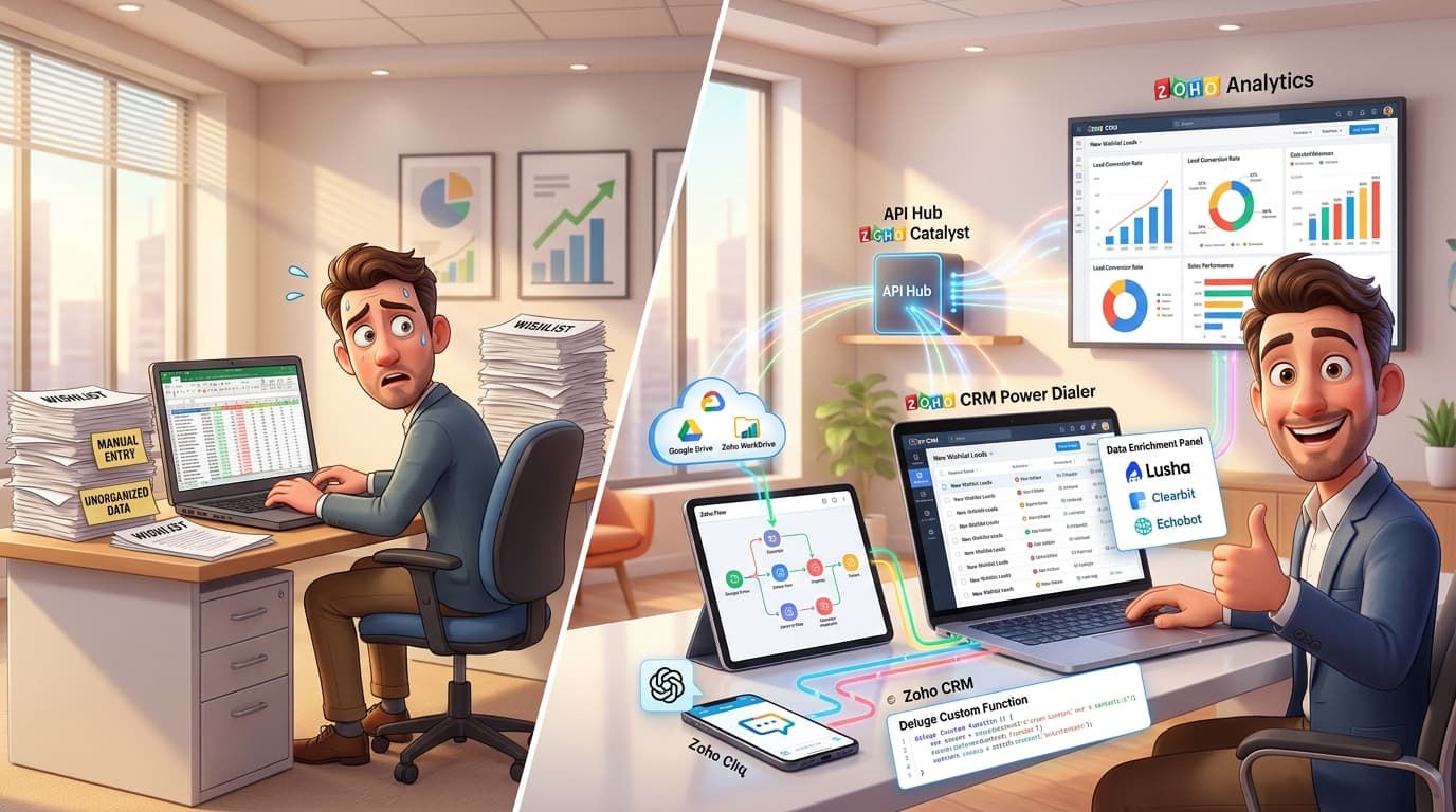 Automatisierter Lead-Import aus Wunschlisten mit Zoho CRM, Zoho Flow und Deluge