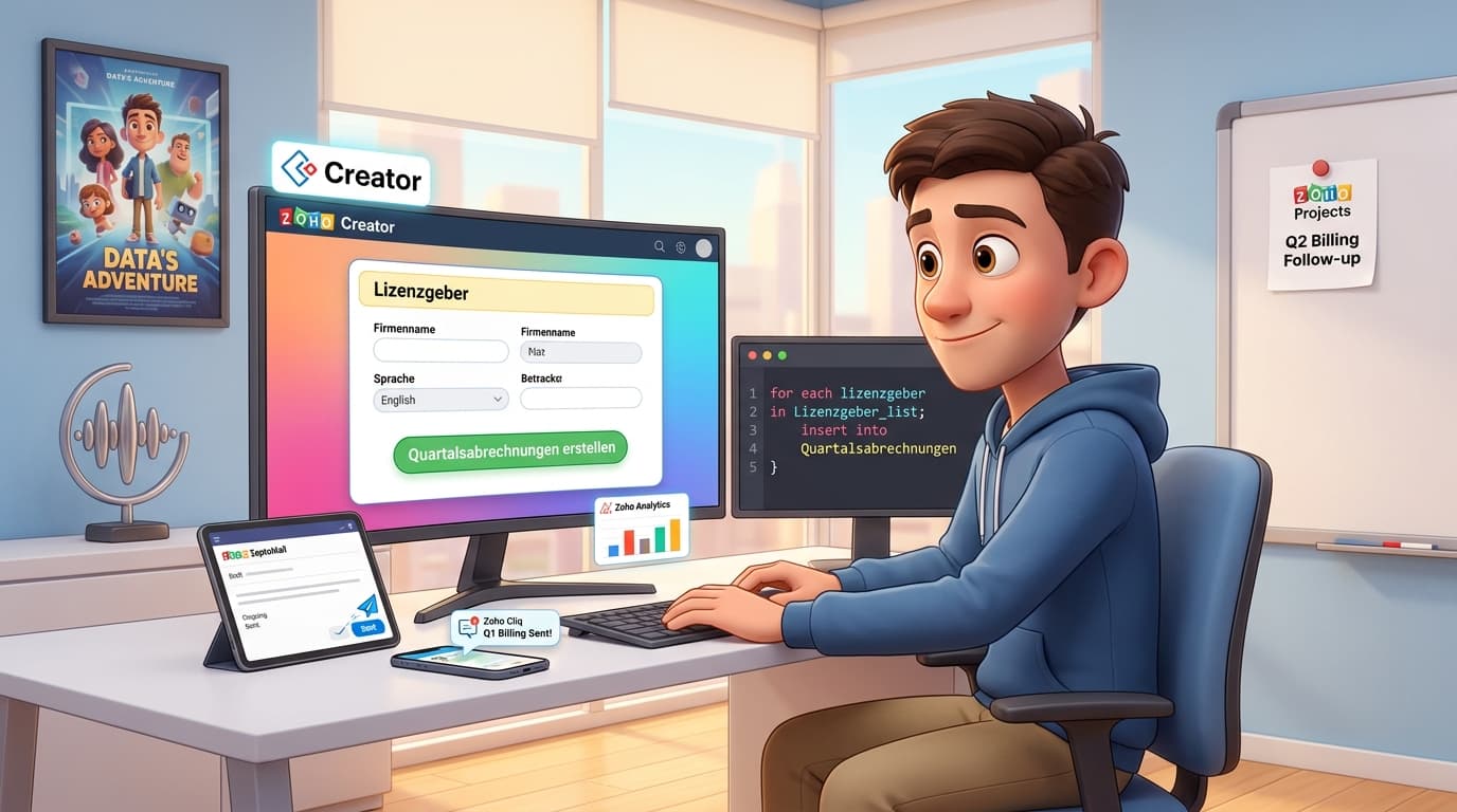 Automatisierter Rechnungsversand mit Zoho Creator, Deluge und PDF-API im mehrsprachigen Abrechnungsworkflow lernen