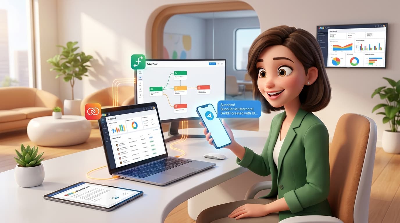 Autonome KI-Agenten via Telegram mit Zoho CRM API für Vendor-Onboarding steuern