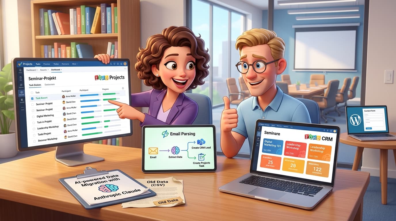 Seminarbuchungen automatisieren und Altdaten migrieren mit Zoho CRM, Zoho Flow und OpenAI API