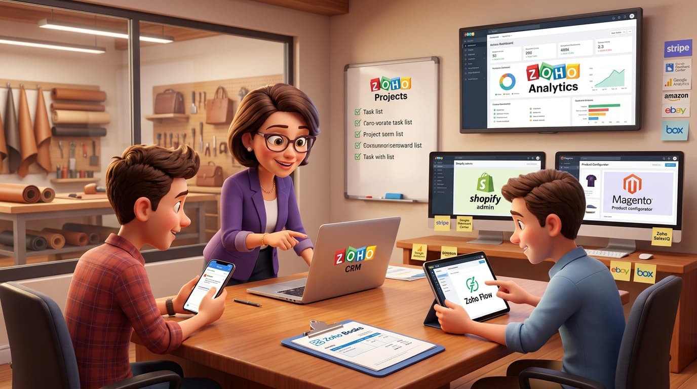 Shopify, Magento und Zoho CRM per Zoho Flow für Muster-Workflows integrieren