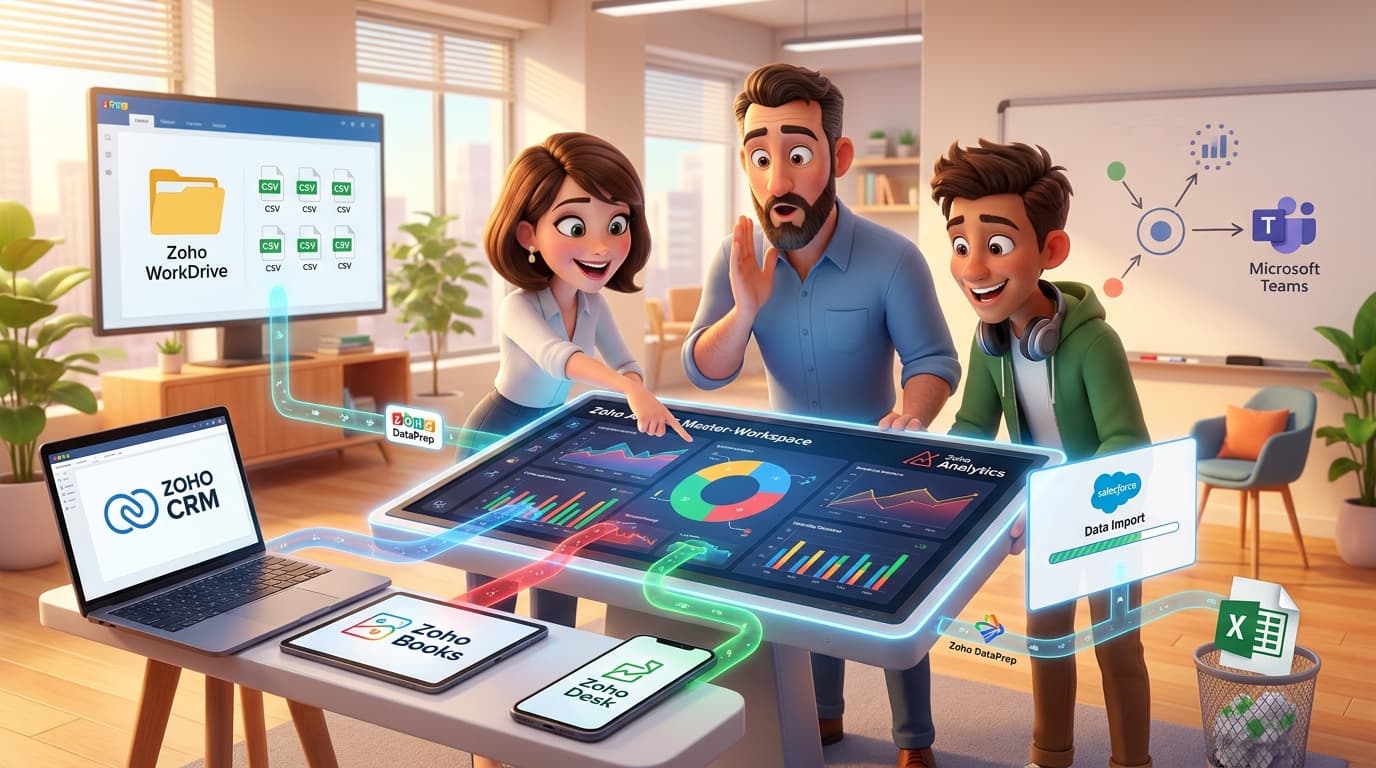 Zoho Analytics Master-Workspace mit CRM, Books und Desk für zentrale BI-Integration erstellen