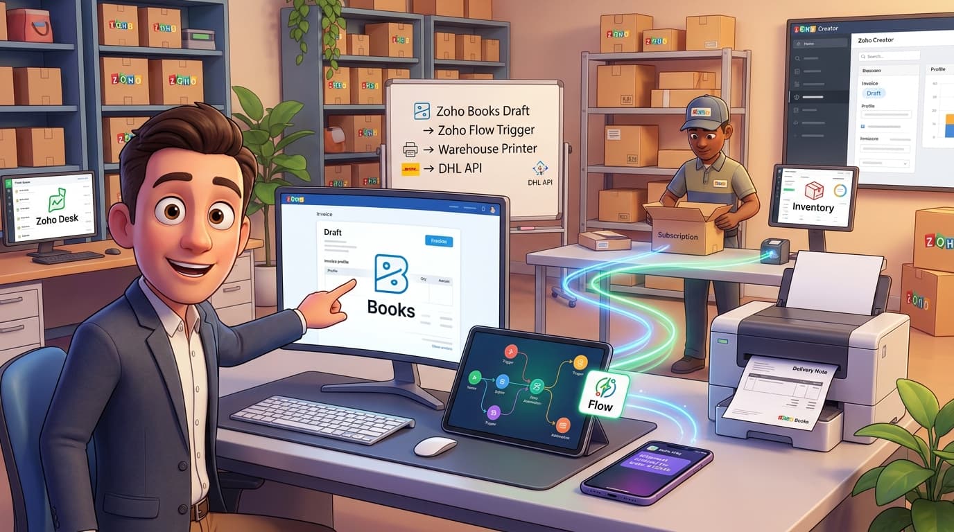 Zoho Books, Deluge und DHL API: Automatisierung von Waren-Abos im Versandprozess