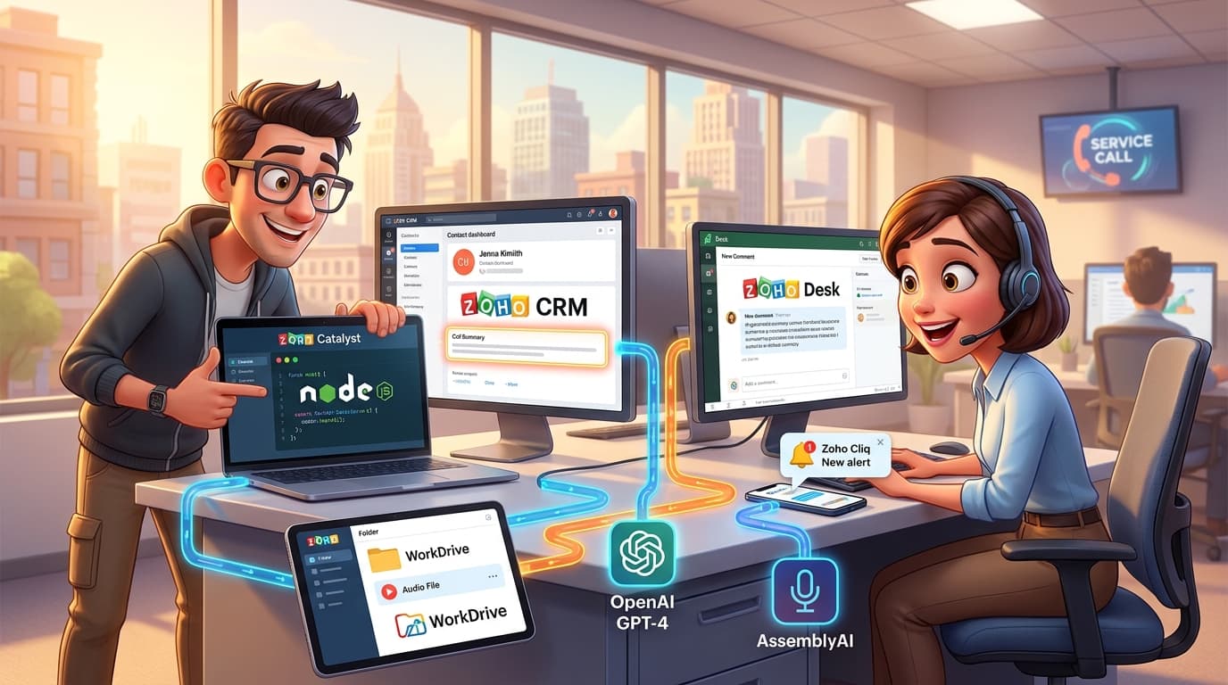 Zoho Catalyst, WorkDrive & OpenAI API: KI-Telefonprotokolle automatisieren
