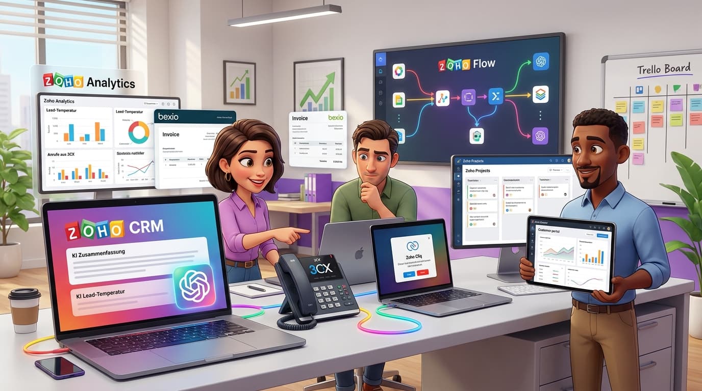 Zoho CRM, 3CX, Bexio und OpenAI API integrieren: Tutorial für Lead-Management und Automatisierung