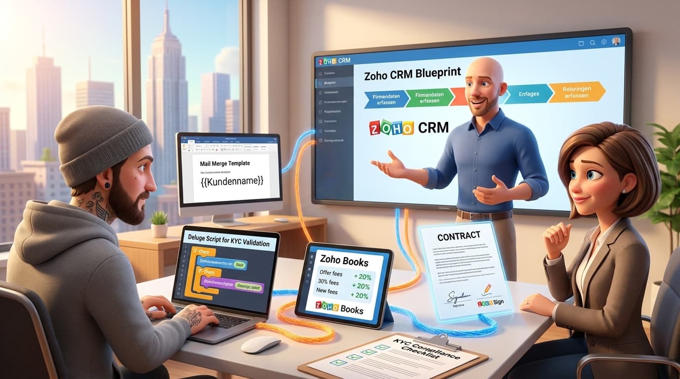 Zoho CRM Blueprint, Deluge und Zoho Sign: Automatisierter Vertrags-Onboarding-Prozess