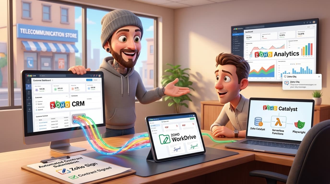 Zoho CRM, Catalyst und Playwright für automatisiertes Vertrags-Handling integrieren