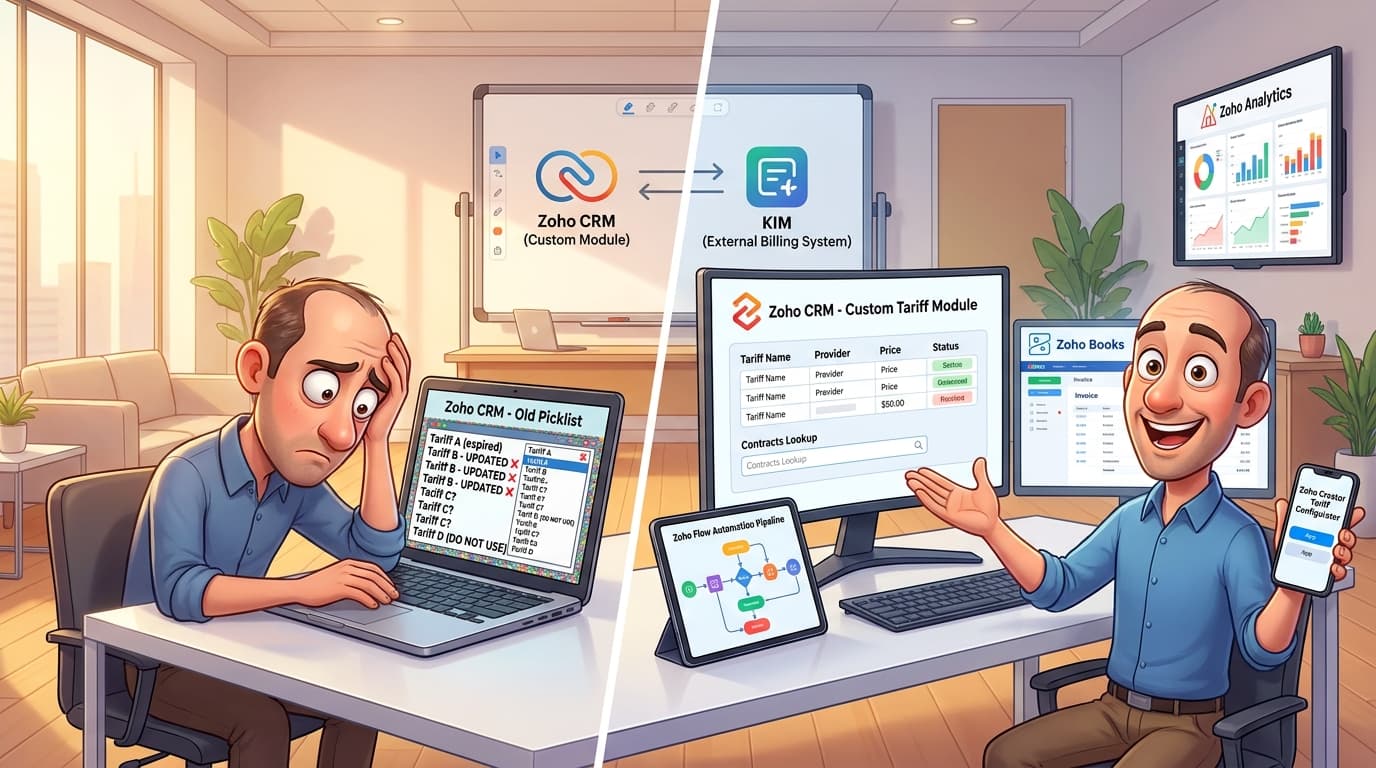 Zoho CRM Custom Modul, Deluge API und Webhook für Tarif-Management-Migration lernen