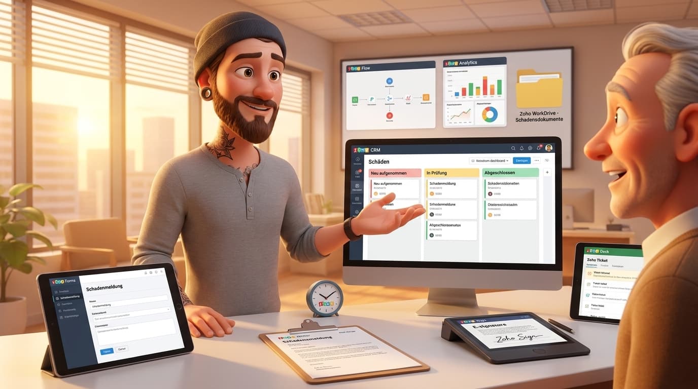 Zoho CRM, Deluge und Zoho Forms kombinieren für Schadensmanagement-Tutorial