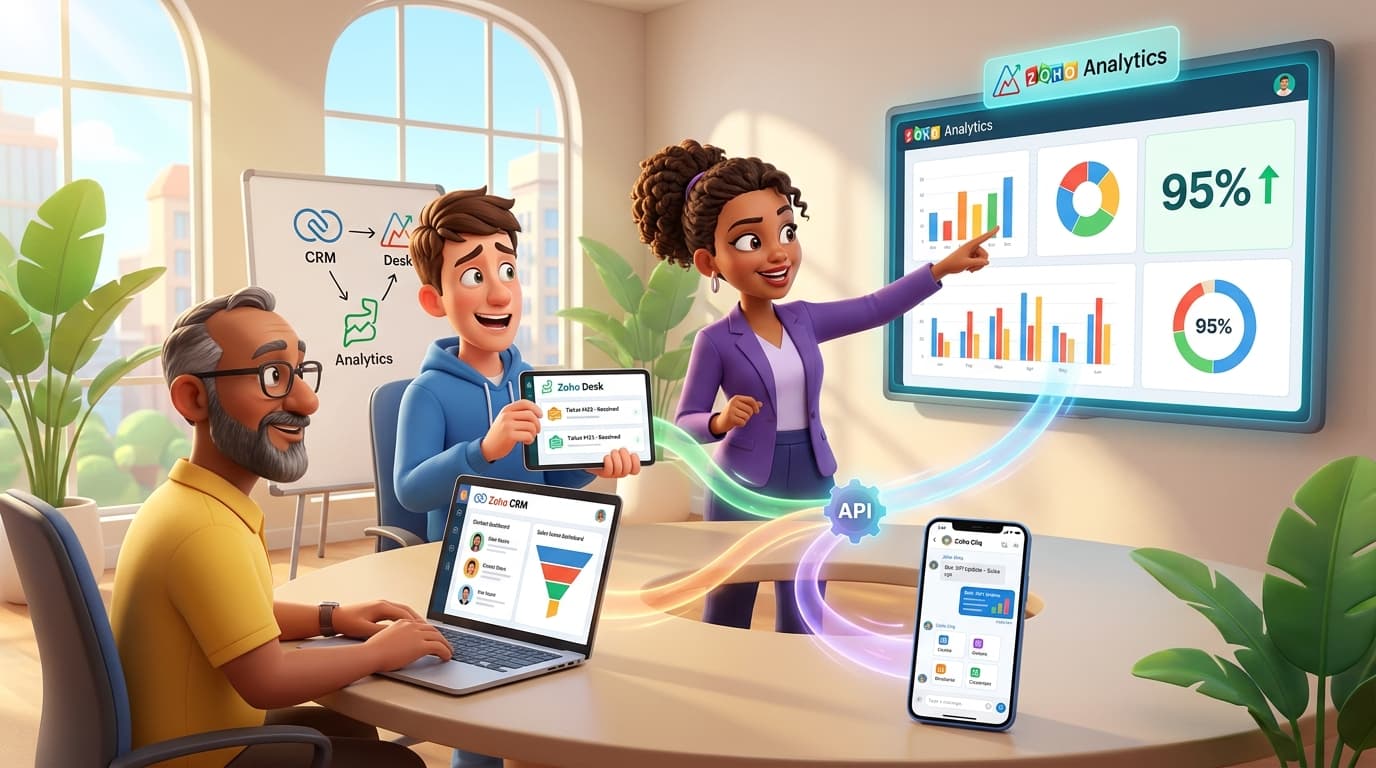 Zoho CRM, Desk und Analytics Integration: Tutorial zur Automatisierung von Kontaktzuordnung, KPI-Reporting und Workflows