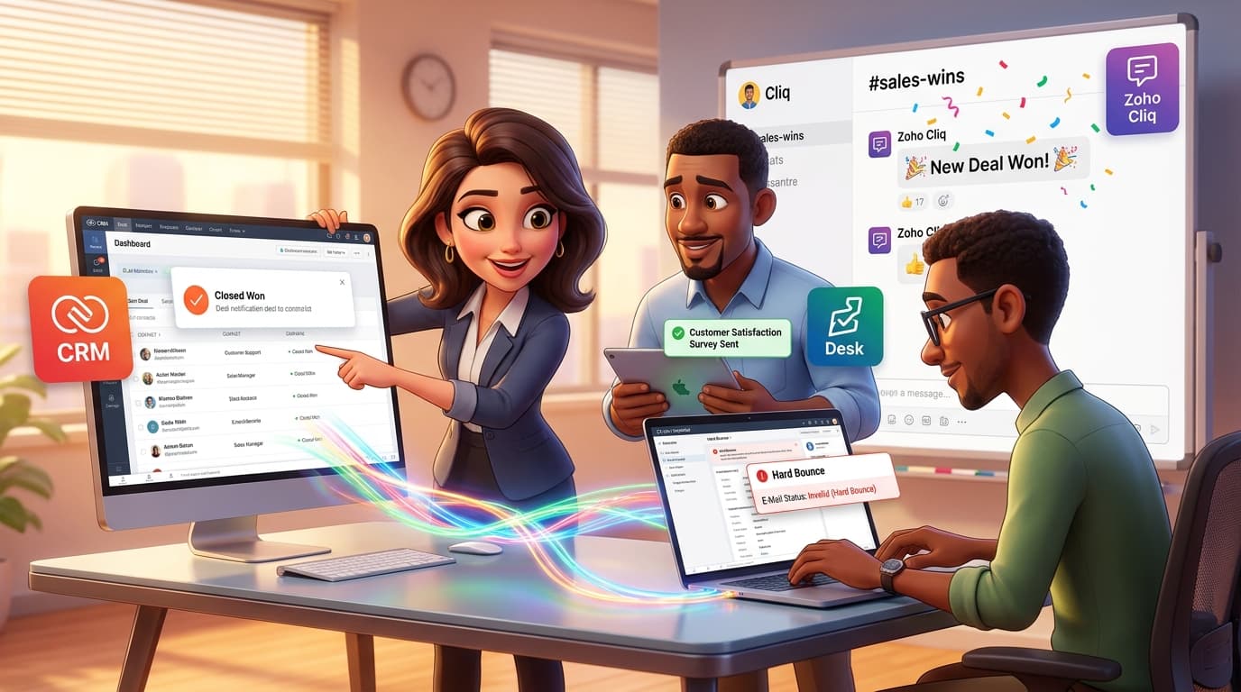 Zoho CRM, Desk und Cliq mit Deluge-Workflows für Team- und Kundensignale integrieren: Praxistutorial