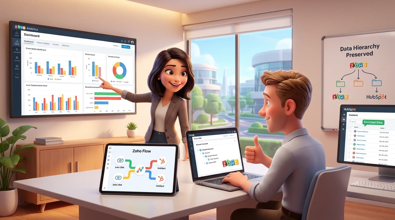 Zoho CRM, HubSpot und Zoho Analytics integrieren: Tutorial für automatisierte Lead- und Account-Synchronisation