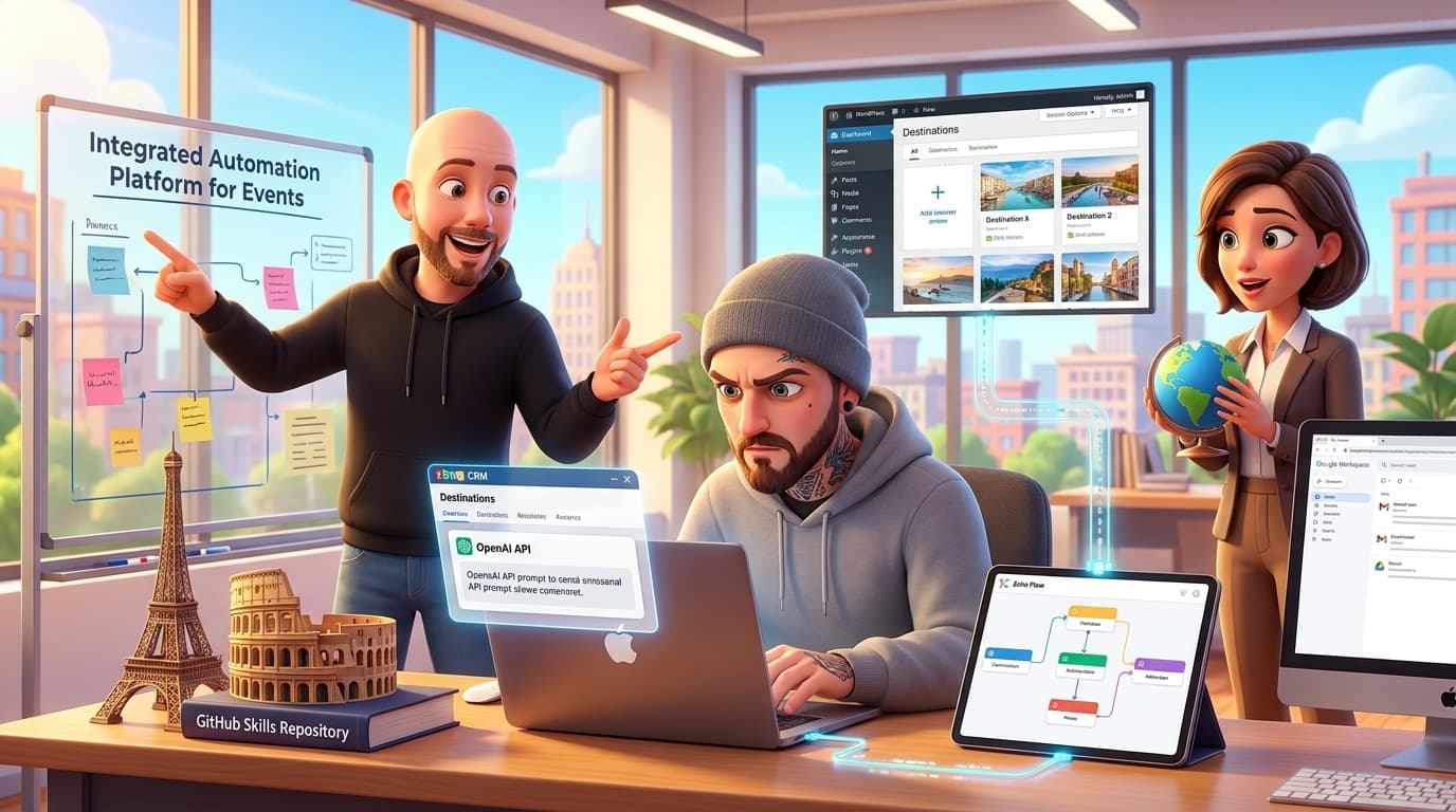 Zoho CRM, OpenAI API und GitHub automatisiert für B2B-Eventdaten in WordPress