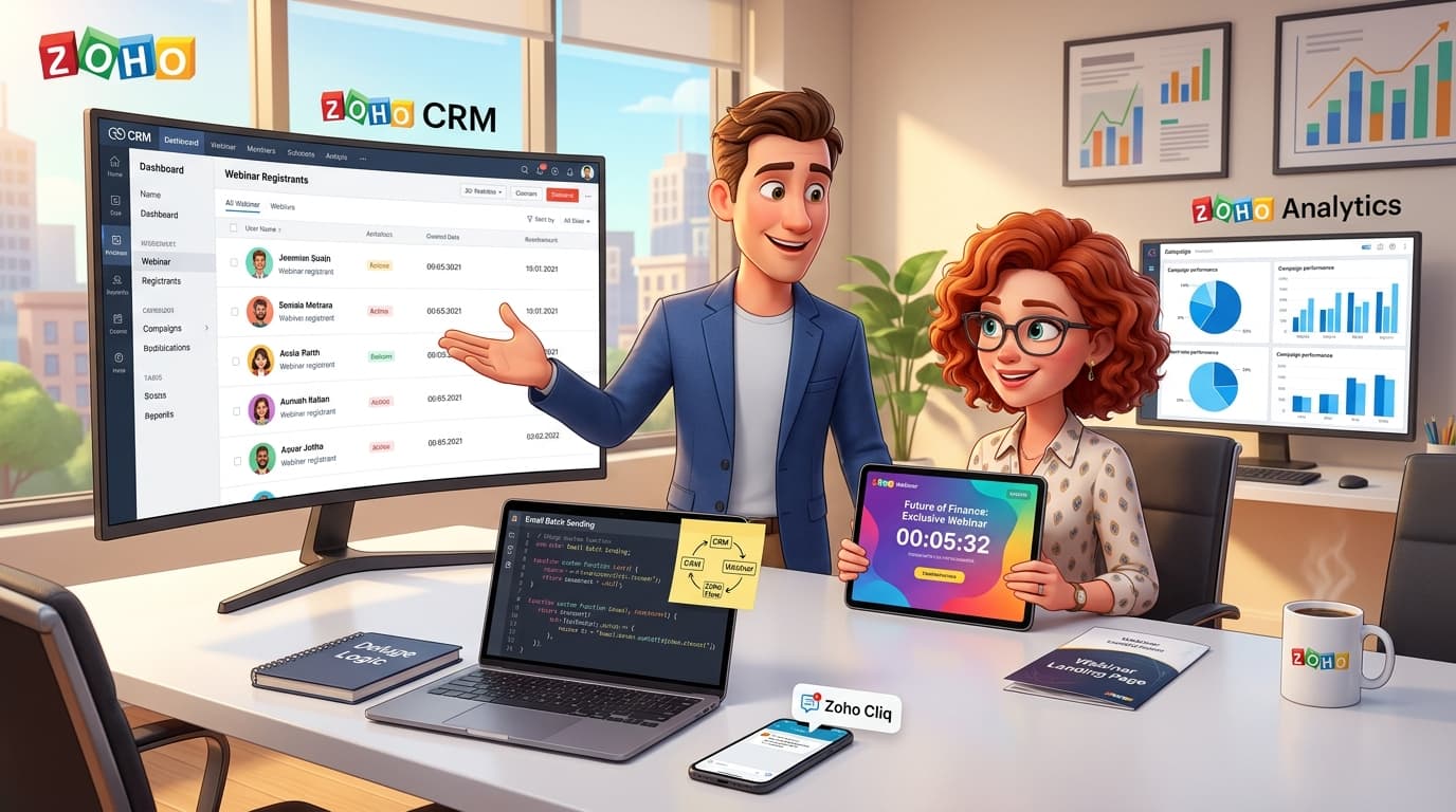 Zoho CRM und Zoho Webinar per Deluge und Webhook für Webinar-Kampagnen automatisieren