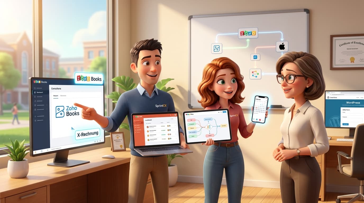 Zoho CRM, Zoho Books und Apple Kalender verbinden: Web-Lead-Integration und X-Rechnungs-Workflows im Tutorial