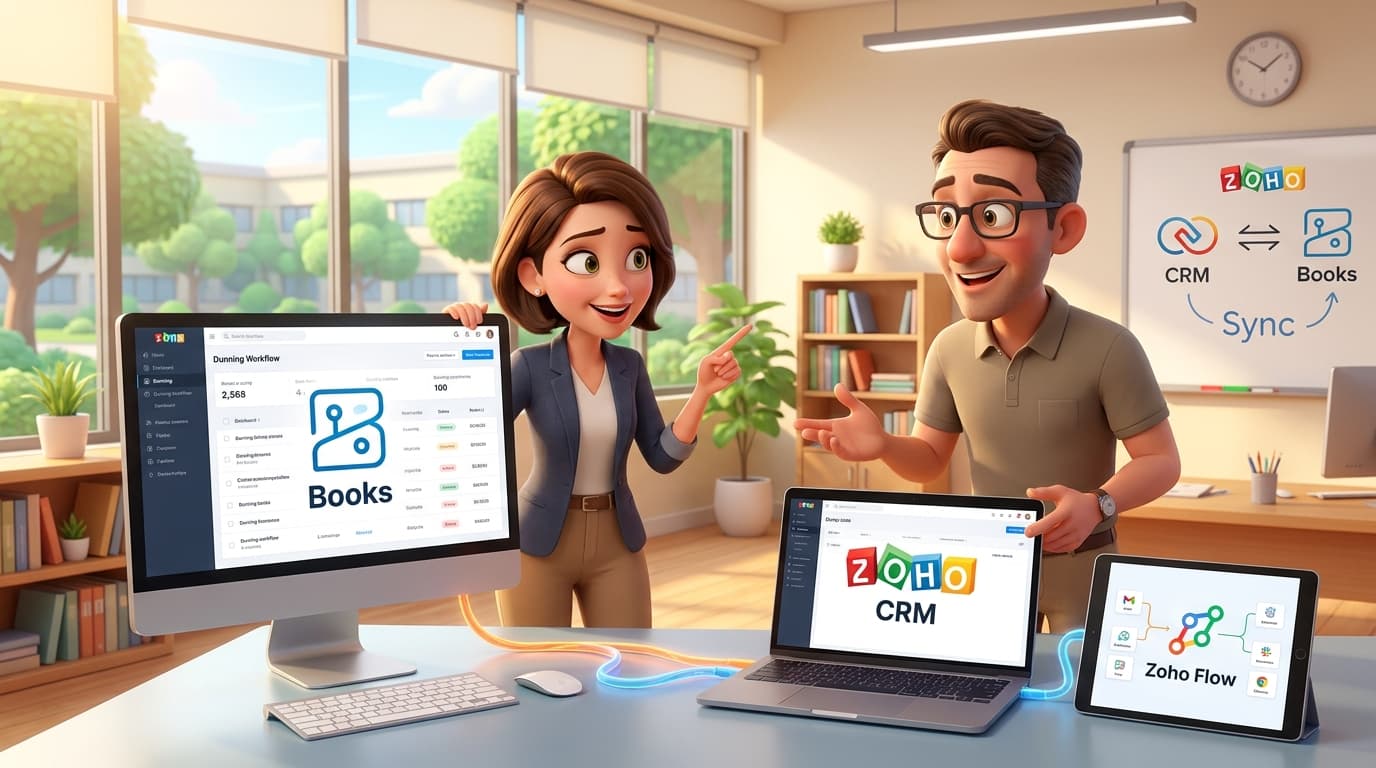 Zoho CRM, Zoho Books und Zoho Flow Integration für automatisiertes Lead- und Mahnwesen