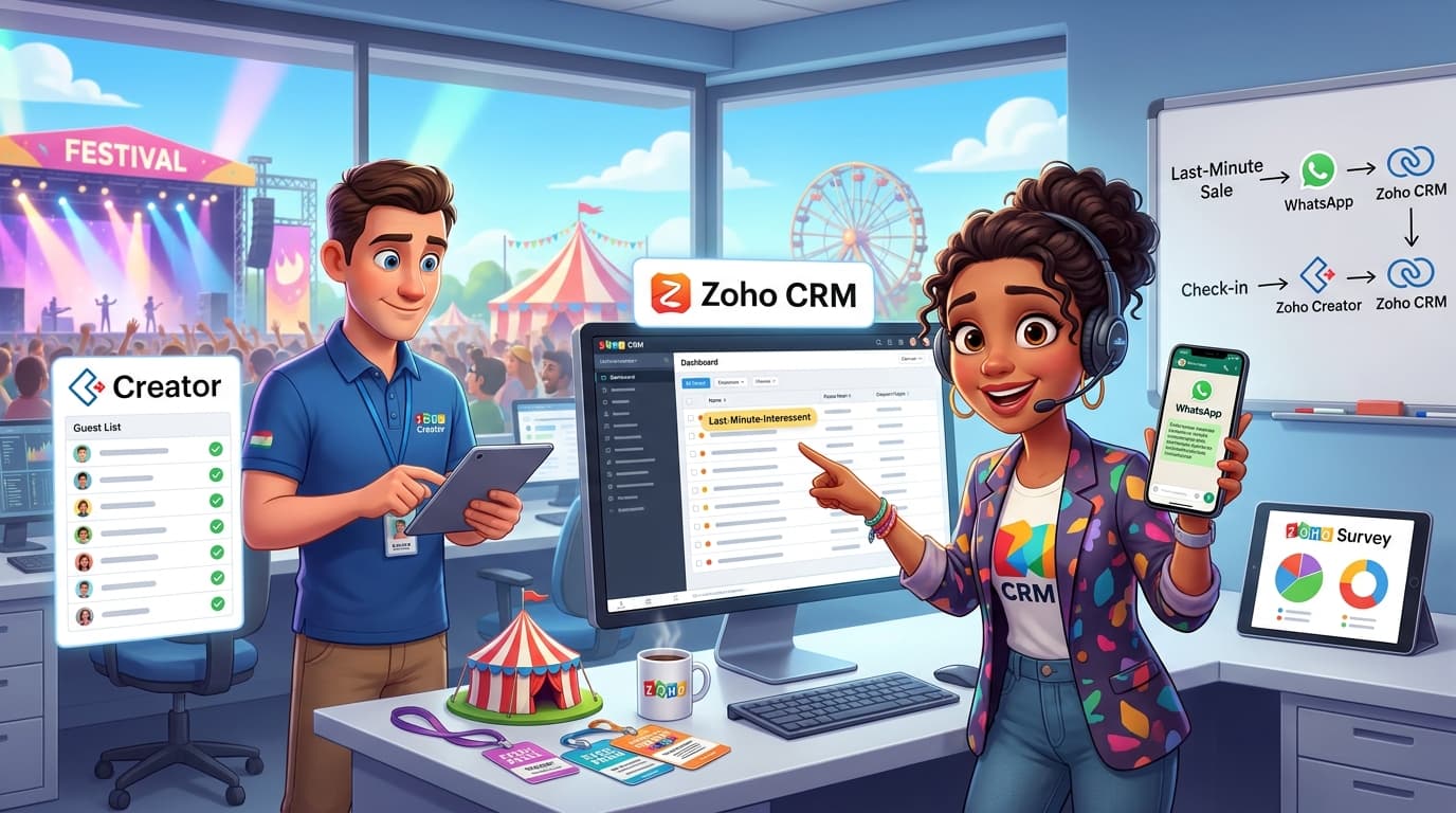 Zoho CRM, Zoho Creator und WhatsApp API für Eventvertrieb und Feedback automatisieren