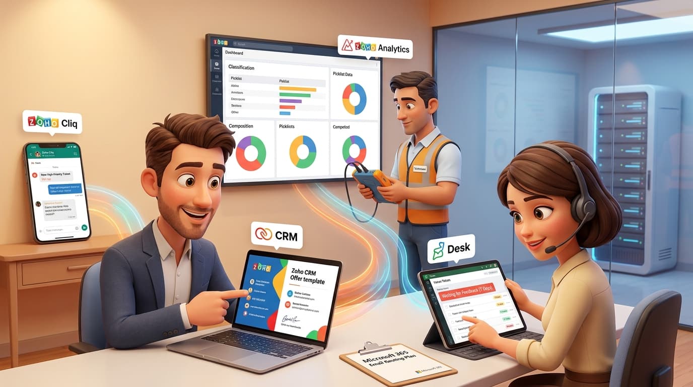 Zoho CRM, Zoho Desk und Microsoft 365 für Angebots- und Service-Workflows integrieren