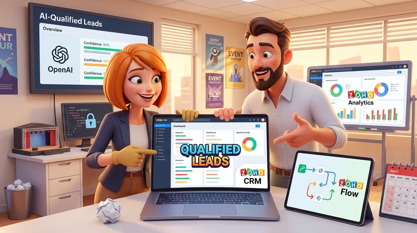 Zoho CRM, Zoho Flow und OpenAI API kombiniert für KI-gestützte Lead-Qualifizierung und Datenhygiene