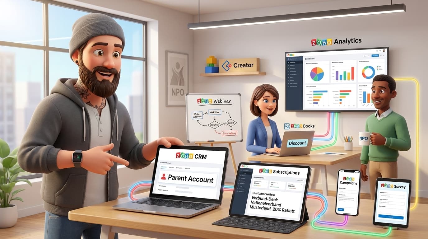 Zoho CRM, Zoho Subscriptions und Deluge API für Verbund-Abos und Hierarchien abbilden: Schritt-für-Schritt-Tutorial