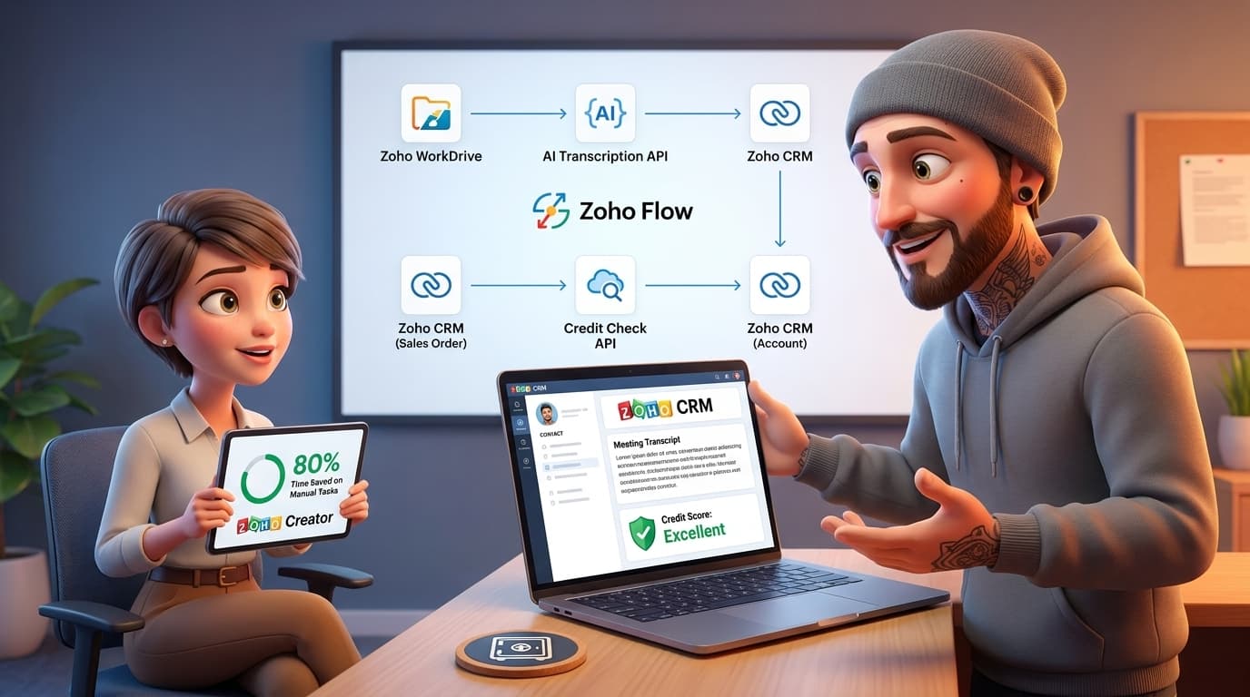 Zoho Flow, Zoho CRM und externe KI-APIs für Transkription und Bonitätsprüfung – Praxis-Tutorial